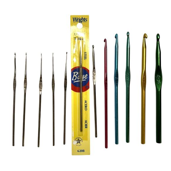 Lot of 12 Vintage Steel Metal Crochet Hooks Boye Unbranded Aluminum Lace - Picture 1 of 5